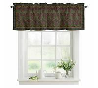Flowers Valances for Windows, Ethnic Abstract Dark Red Rose Floral Boho Border Rod Pocket Valance Short Window Treatments Curtains for Kitchen Bathroom Bedroom Decor, 60 x 14 Inches