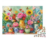 Flowers Vases Butterflies Jigsaw Puzzle, 1000 Pcs Indoor Adult Game | 70x50cm Cardboard, Brain Workout, Tight Puzzle Fit, Adult Hobbyists, Stress Reduction