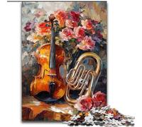 Flowers Violin 1000 Piece Jigsaw Puzzles for Adults & Teens, Fun Games Every Piece Is Unique - Challenging Family Fun Game (26x38cm)