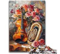 Flowers Violin Jigsaw Puzzles for Adults Teenagers Jigsaws Puzzle,Stress Reliever Difficult Challenge Suitable for Desktop Decoration (38x52cm)