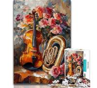 Flowers Violin Jigsaws Puzzles 1000 Pieces for Teenagers Gifts,Challenging Family Activity Games DIY Toy for Home Wall Decor Gifts (38x26cm)