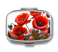 Flowers Vivid Petals Pill Box 2 Compartments Portable Travel Pill Case Mini Medicine Organizer for Pocket Purse Metal Waterproof Medicine Container Holder Vitamin Fish Oil
