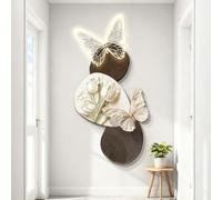 Flowers Wall Decor 3D Vision Wall Painting Modern Butterflies Sculptures Hanging Art with LED Light Decor Aesthetic Plug-In Power Supply for Living Room Entrance Hallway Bedroom(Style B,60X120 cm)