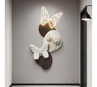Flowers Wall Decor 3D Vision Wall Painting Modern Butterflies Sculptures Hanging Art with LED Light Decor Aesthetic Plug-In Power Supply for Living Room Entrance Hallway Bedroom(Style C,40X80 cm)