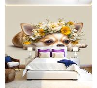 Flowers Wall Murals for Living Room Animal Chihuahua 3D Print Photo Wallpaper Luxury Design Modern Non-Woven Wall Mural Sofa TV Kids Bedroom Decoration 200 x 140cm