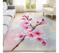 Flowers Washable Area Rug Light Gray Non Shedding Easy Clean Carpet, Watercolor Cherry Blossom Branches Soft flannel Low Pile Rugs for Living Dining Bedroom Dining Room, 80 x 150 cm