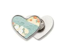 flowers waves pattern japan Heart Metal Pin Brooch Clip Love