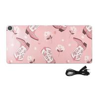 Flowers Western Cowboy Pink Pattern Heated Desk Mat Large Heated Warm Desk Pad with 3 Heating Levels PU Leather Writing Pad and Blotter for Work Home Decor, 35.4x15.7in