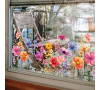 Flowers Window Clings Double Sided Static Cling Window Stickers Reusable Colorful Wildflower Decals for Home Decor