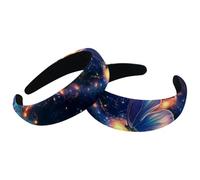 Flowers with Butterfly in the Universe Sparkle Heart Trail Womens Headbands, Vintage Thick Hair Bands, 2 Packs Velvet Padded Headbands for Girls, Wide Hair Band Hoops