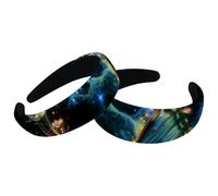 Flowers with Butterfly in the Universe Sparkle Trail Womens Headbands, Vintage Thick Hair Bands, 2 Packs Velvet Padded Headbands for Girls, Wide Hair Band Hoops