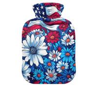 Flowers with Elements of The American Flag hot Waterbottle with Soft Cover, 2L hot Compress Bag for Period Cramps, Menstrual Cramps, Bolsa de agua Caliente para el Dolor