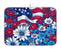 Flowers with Elements of The American Flag Kitchen Counter top mat Dish Drying mat Extra Large Drying mat for Dishes 18 x 24