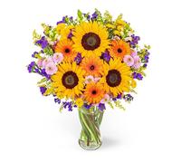 Flowers with Vase - Brilliant Sunshine - Sunflowers for Birthday, Thank You, or Anniversary Flower Gift - Next Day Delivery of Fresh Cut Blooms - Bright Floral Surprise (Medium With Vase)