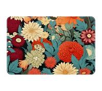 FlowersRounded Corner Floor Mat - Non-Slip Absorbent Bath Mat for Bathroom Kitchen Entryway, Soft Quick-Dry Fabric, Pet-Friendly Home Decor