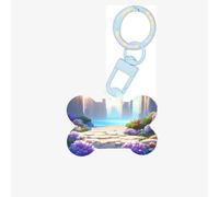 Flowery Paths and boulders Dog Tags for Pets,Bone-Shaped Acrylic Pet ID Tags,Perfect for Small to Large Dogs and Cats,Cute & Functional