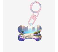Flowery Paths and boulders Dog Tags for Pets,Bone-Shaped Acrylic Pet ID Tags,Perfect for Small to Large Dogs and Cats,Cute & Functional