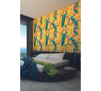 Flowery Peacocks Yellow Matt Smooth Paste the Wall Mural 350cm wide x 280cm high Origin Murals Yellow W350cm x H280cm