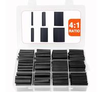 FloweryOcean 258 Count Heat Shrink Tubing Kit - 4:1 Ratio with Marine Grade Coated Adhesive Waterproof Shrink Wrap Industrial Heat Shrink Tube - Black