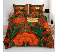 Flowes Pattern Super King Bedding Set - William Morris Style Reversible Quilt Cover - Microfiber Washable Easy Care Duvet Cover 260 x 220 with 2 Pillowcases S2a1