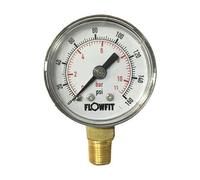 Flowfit Hydraulic Pressure Gauge, Dry, 50mm Dial Size, 1/4" Base Entry (0-160 PSI (11 Bar))