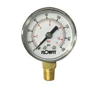 Flowfit Pneumatic Pressure Gauge, Dry, 40mm Dial Size, Rated for 0-30 PSI (2 Bar), 1/8" BSP Rear Entry, for General Purpose (Gas, Water)