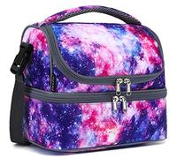FlowFly Double Decker Cooler Insulated Lunch Bag Large Tote for Boys, Girls, Men, Women, With Adjustable Strap,Galaxy