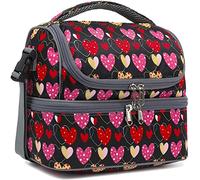 FlowFly Double Decker Cooler Insulated Lunch Bag Large Tote for Boys, Girls, Men, Women, With Adjustable Strap,Heart