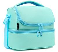 FlowFly Double Decker Cooler Insulated Lunch Bag Large Tote for Boys, Girls, Men, Women, With Adjustable Strap,Light Blue