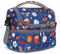 FlowFly Double Decker Cooler Insulated Lunch Bag Large Tote for Boys, Girls, Men, Women, With Adjustable Strap, Football