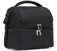 FlowFly Double Decker Cooler Insulated Lunch Bag Large Tote for Boys, Girls, Men, Women, With Adjustable Strap,Black