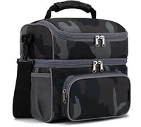 FlowFly Double Layer Cooler Insulated Lunch Bag Adult Lunch Box Large Tote Bag for Men, Women, With Adjustable Strap,Front Pocket and Dual Large Mesh Side Pockets,Black Camo