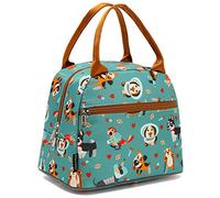 FlowFly Insulated Lunch Bag Cooler Tote, Dog Pattern, Turquoise, 9L, 9.1”L×6.1”W×12.3”H, Unisex, Kids & Adults