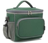 FlowFly Insulated Reusable Lunch Bag Adult Large Lunch Box for Women and Men with Adjustable Shoulder Strap,Front Zipper Pocket and Dual Large Mesh Side Pockets,ArmyGreen