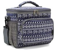 FlowFly Insulated Reusable Lunch Bag Adult Large Lunch Box for Women and Men with Adjustable Shoulder Strap,Front Zipper Pocket and Dual Large Mesh Side Pockets,Elephant