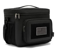 FlowFly Tactical Lunch Bag Large Insulated Lunch Box Cooler Tote for Men, Women with MOLLE / PALS Webbing (Black, Large)