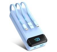 Flowhole Power Bank 27000mAh, Portable Charger PD20W & QC3.0 Fast Charging with Built-in 3 Cables, 4 Outputs & 3 Inputs Powerbank with LED Display for iPhone, Tablets and More(Blue)