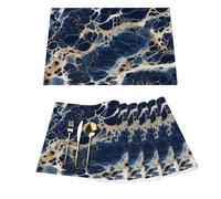 Flowing Blue Marble Stone Texture Vinyl Placemats Set of 6 for Dining Tables,Kitchen Table Mats Heat Resistant Washable Wipeable PVC Place Mat