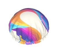 Flowing colorful lines One Size Double-layer shower cap prevents hair from getting tangled during showering and skincare.