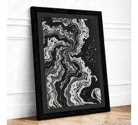 Flowing Currents Abstract Framed Wall Art Print A4 Black
