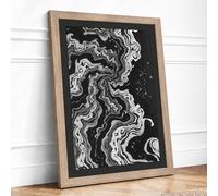 Flowing Currents Abstract Framed Wall Art Print A4 Oak