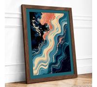 Flowing Currents Framed Wall Art Print A4 Walnut