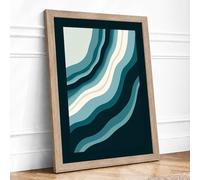 Flowing Currents Minimalist Framed Wall Art Print A4 Oak
