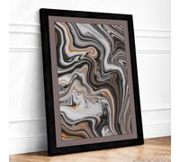 Flowing Elements Abstract Framed Wall Art Print A4 (29.7×21cm) Black,