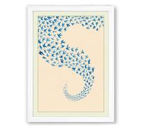 Flowing Geometry Birds Minimalist Framed Wall Art Print A3 (42×29.7cm) White, Wall Decor for Living Room, Bedroom, Office & Home, Ready to Hang, Art Gift