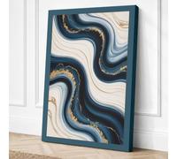 Flowing Gold & Navy Canvas Wall Art Print 24x16 Inch