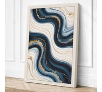 Flowing Gold & Navy Modern Canvas Wall Art Print 36x24 Inch (91 x 61 cm)