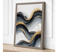 Flowing Gold Waves Modern Canvas Wall Art Print 24x16 Inch (61 x 41 cm)