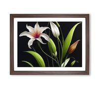 Flowing Lily Flowers H1022 BLK Framed Print for Living Room Bedroom Home Office Décor, Wall Art Picture Ready to Hang, Walnut A2 Frame (64 x 46 cm)
