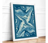 Flowing Marbled Blues Minimalist Framed Wall Art Print A4 White | Ready to Hang, Premium Gi Paper, Fade-Resistant Inks, Securely Packaged, UK Made